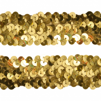 Тесьма с пайетками D16, шир. 30 мм/уп. 25+/-1 м, цвет золото - купить в Великих Луках. Цена: 1 087.39 руб.