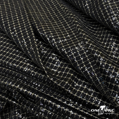 Ткань костюмная с пайетками, 100%полиэстр, 460+/-10 гр/м2, 150см #309 - цв. чёрный - купить в Великих Луках. Цена 1 203.93 руб.