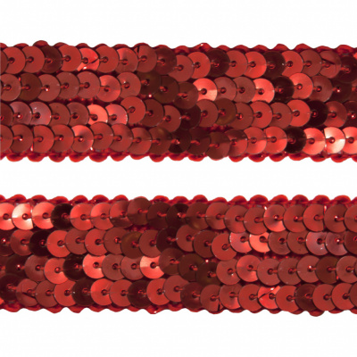 Тесьма с пайетками 3, шир. 20 мм/уп. 25+/-1 м, цвет красный - купить в Великих Луках. Цена: 778.19 руб.