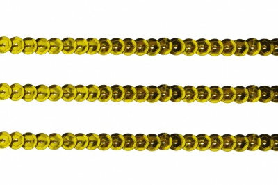 Пайетки "ОмТекс" на нитях, SILVER-BASE, 6 мм С / упак.73+/-1м, цв. А-1 - т.золото - купить в Великих Луках. Цена: 468.37 руб.