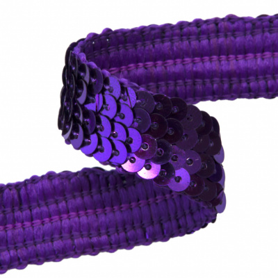 Тесьма с пайетками 12, шир. 20 мм/уп. 25+/-1 м, цвет фиолет - купить в Великих Луках. Цена: 778.19 руб.