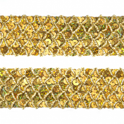 Тесьма с пайетками D16, шир. 35 мм/уп. 25+/-1 м, цвет золото - купить в Великих Луках. Цена: 1 281.60 руб.
