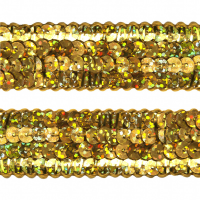 Тесьма с пайетками D16, шир. 20 мм/уп. 25+/-1 м, цвет золото - купить в Великих Луках. Цена: 778.19 руб.
